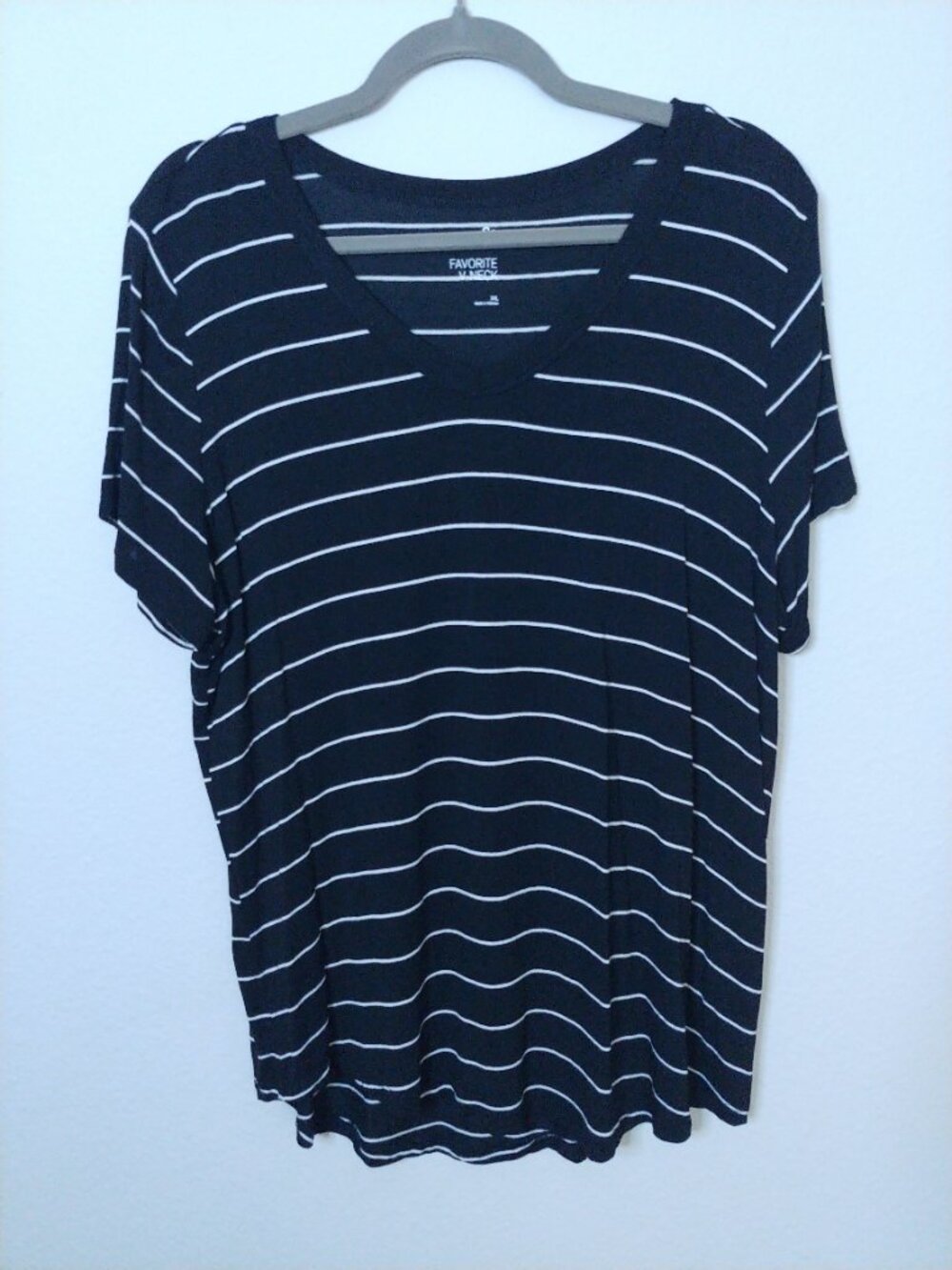 SO Black and White Striped V-Neck T-Shirt